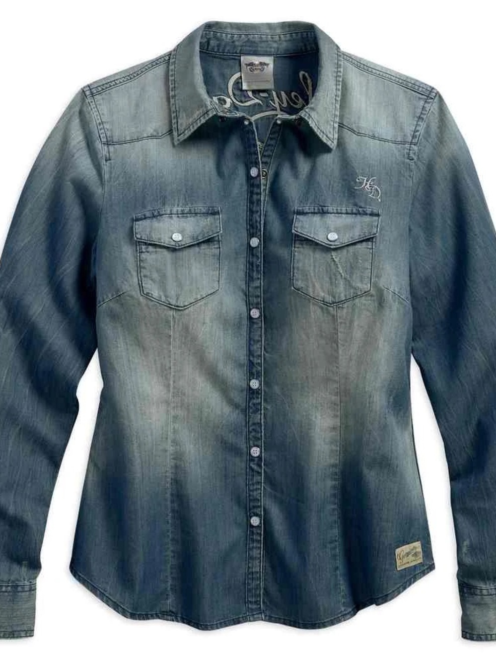 Harley-Davidson® Women's Genuine Classic Denim Long Sleeve Snap Button Shirt M - Picture 2 of 11